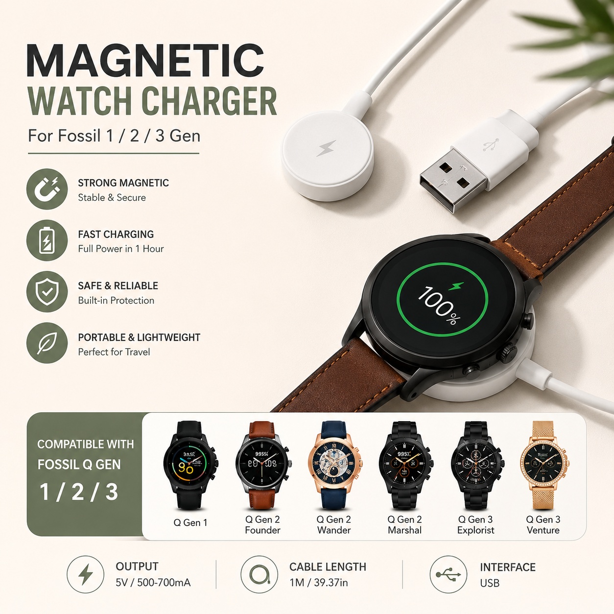 Adaptador de cargador de reloj - Fossil Smartwatch Accessories reseña y precio